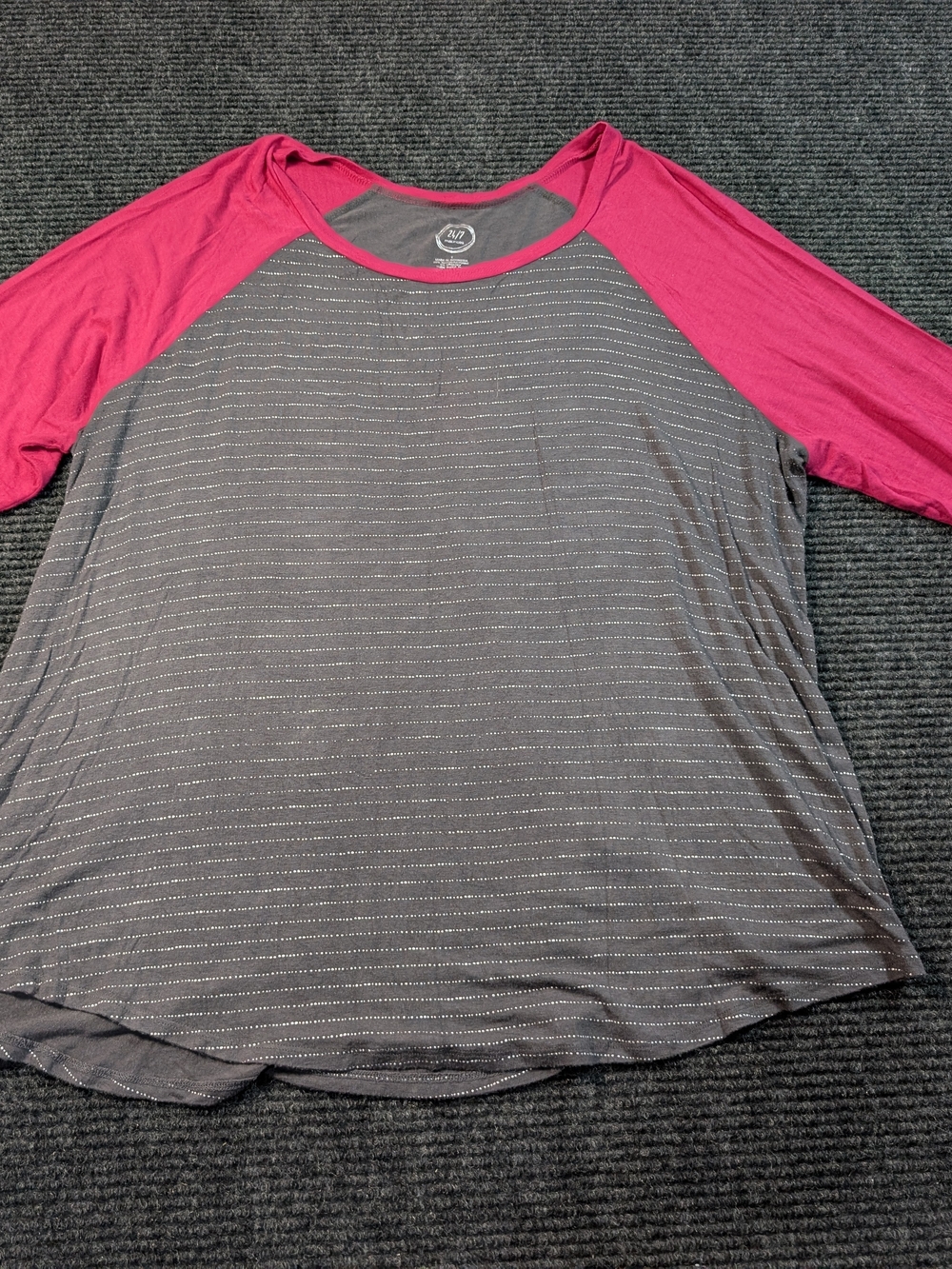 Maurices 24/7 Striped Raglan Baseball Tee Pink Charcoal Size 1 (1X / 16-18)